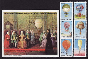 Сан-Томе и Принсипи, 1979, Воздухоплавание, Воздушные шары, 6 марок, блок